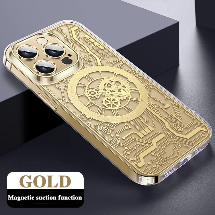 Electroplating Transparent Circuit Magnetic Charging Case for iPhone