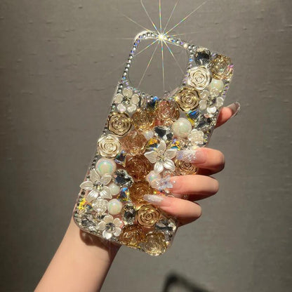 Luxury Rhinestone Rose Case Cover For iPhone