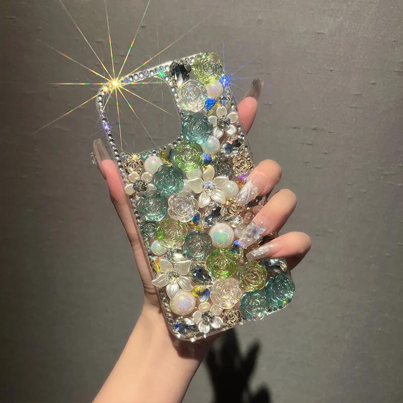 Luxury Rhinestone Rose Case Cover For iPhone