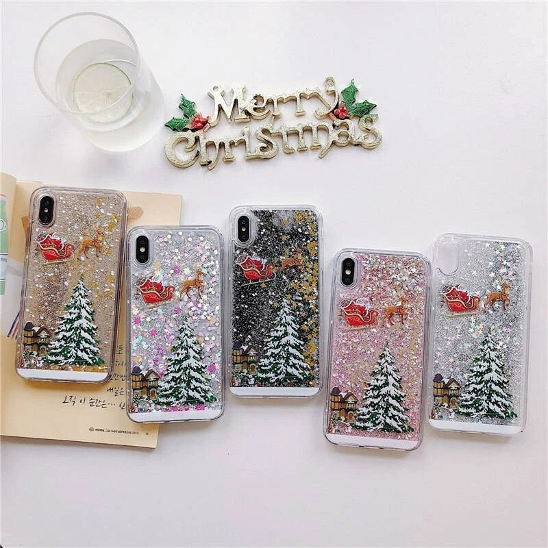 Christmas theme flash powder iPhone mobile phonecase for iPhone