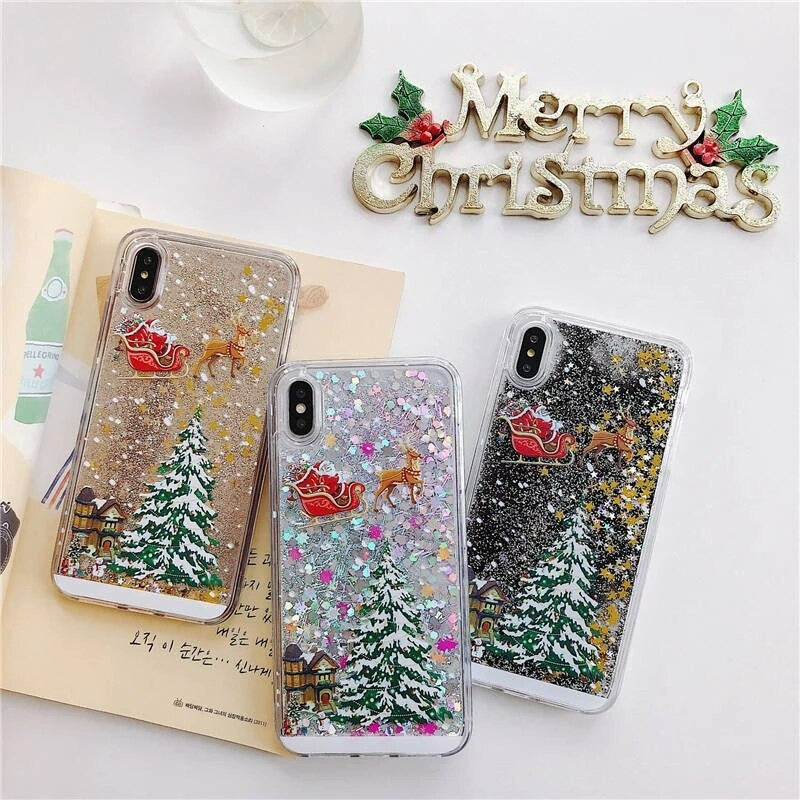 Christmas theme flash powder iPhone mobile phonecase for iPhone