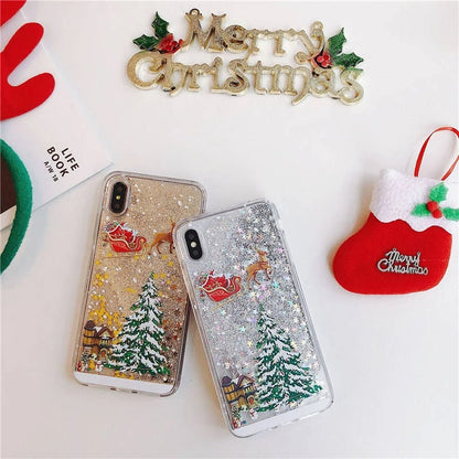 Christmas theme flash powder iPhone mobile phonecase for iPhone