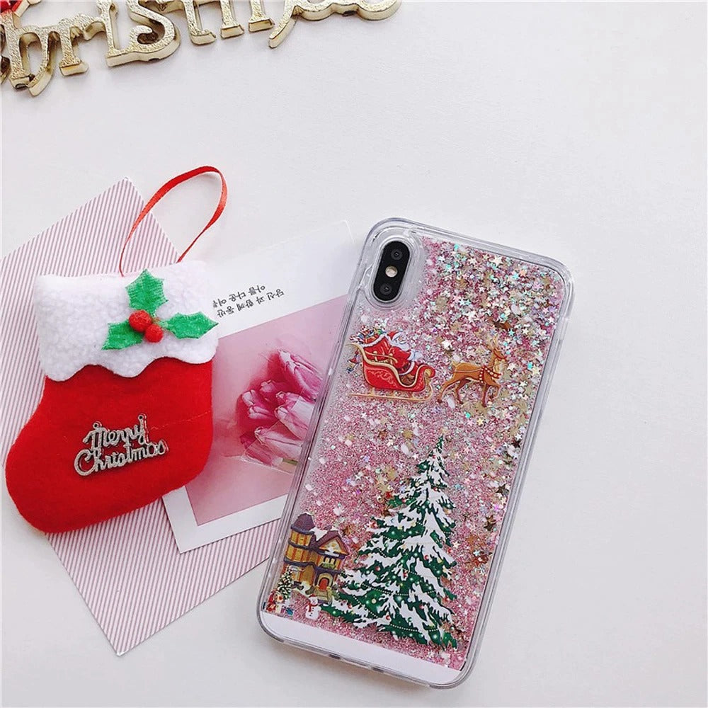 Christmas theme flash powder iPhone mobile phonecase for iPhone