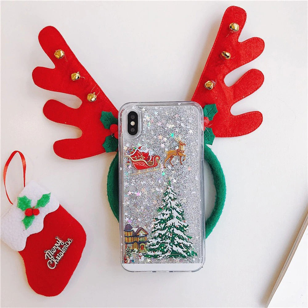 Christmas theme flash powder iPhone mobile phonecase for iPhone