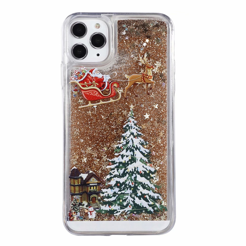 Christmas theme flash powder iPhone mobile phonecase for iPhone