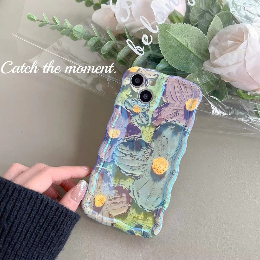 New listing iPhone blue retro oil painting floral phone case