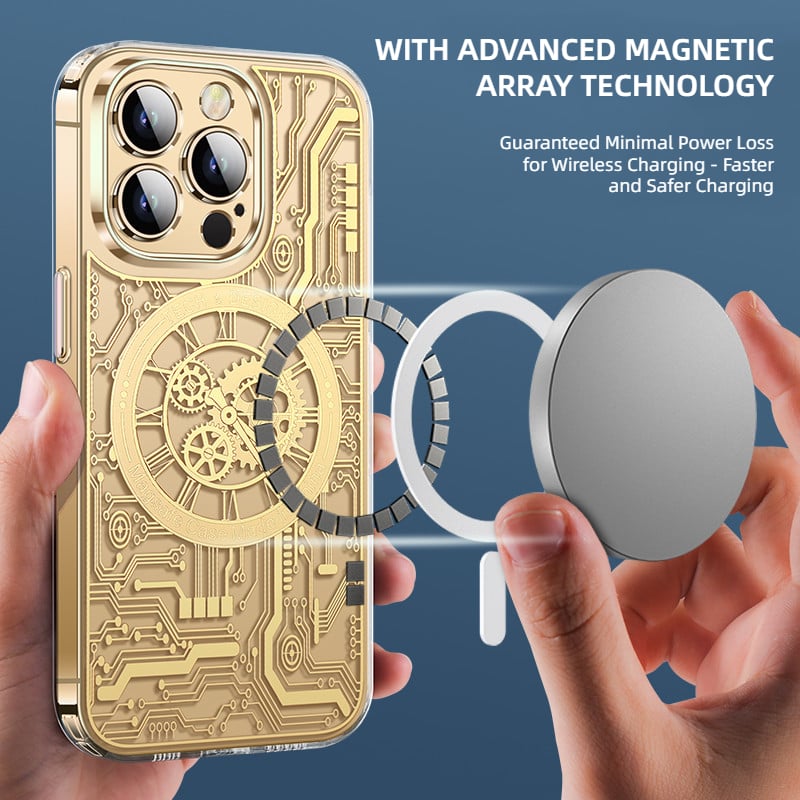 Electroplating Transparent Circuit Magnetic Charging Case for iPhone