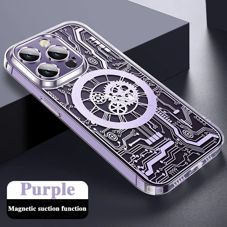 Electroplating Transparent Circuit Magnetic Charging Case for iPhone