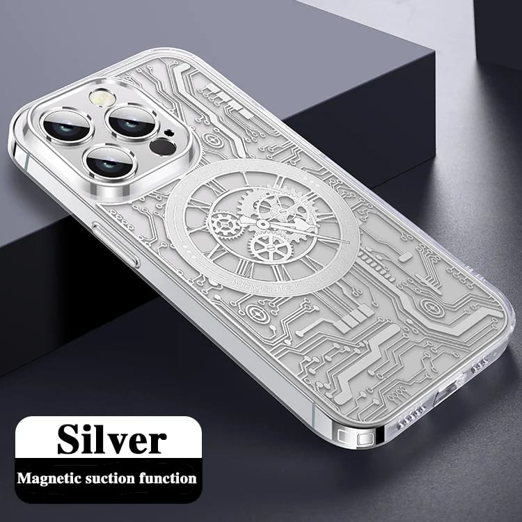 Electroplating Transparent Circuit Magnetic Charging Case for iPhone