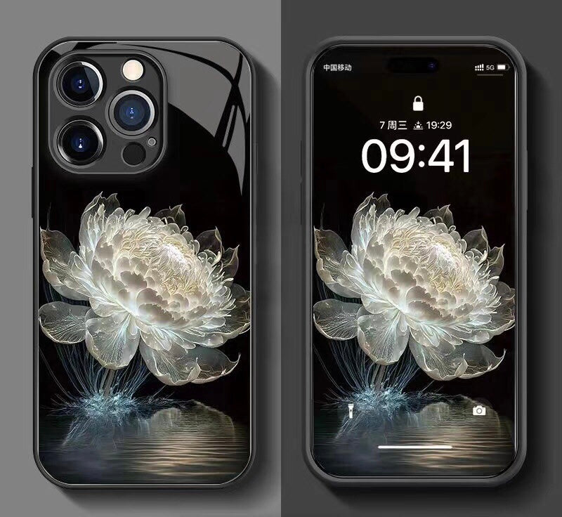 New Tempered Glass Mysterious Flower Phone Case