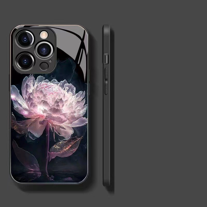 New Tempered Glass Mysterious Flower Phone Case