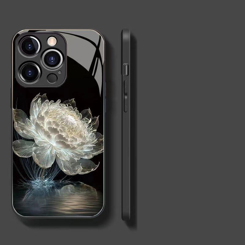 New Tempered Glass Mysterious Flower Phone Case