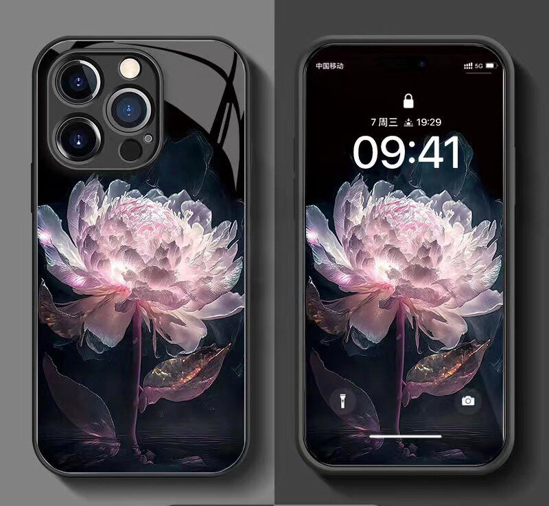 New Tempered Glass Mysterious Flower Phone Case