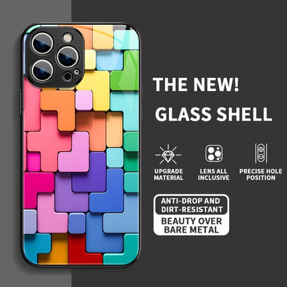 Flat 3D Square Pattern Glass Case Cover For iPhone